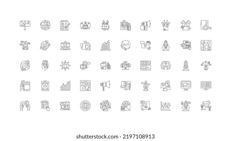 Project Concept Illustration, Linear Icons, Line Signs Set, Vector Collection