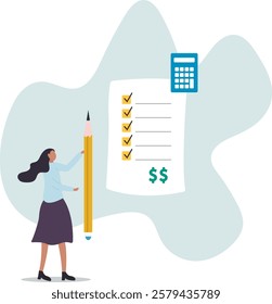 Project cost estimation, calculate budget or resources to finish work, financial plan,business concept.flat character.