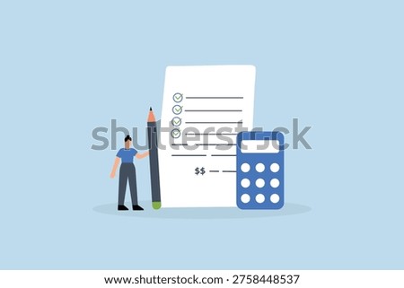 Project cost estimation, Female entrepreneur using calculator to calculate expenses based on the project document