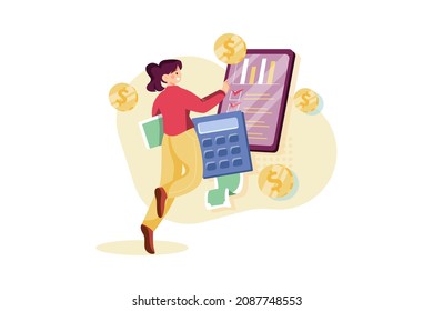 Concepto de Ilustración de Costes de Proyectos. Ilustración plana aislada en fondo blanco.