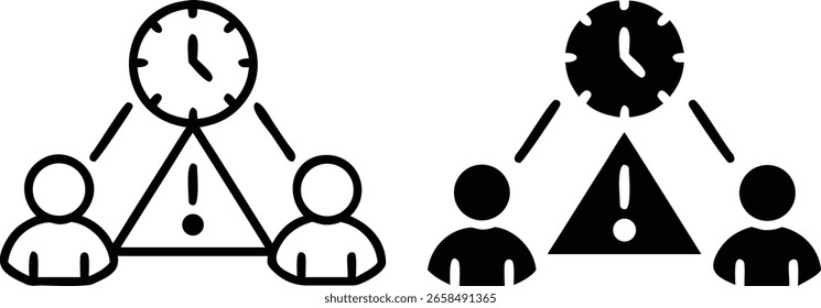 Project Deadline Alert Icon Set – Black and White Time Warning Symbol for Team Management and Notification