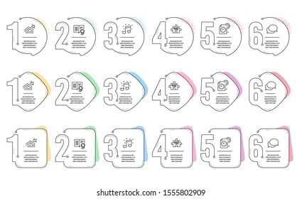 Project deadline, Diploma and Musical note line icons set. Infographic timeline. Demand curve, Messenger and Quick tips signs. Time management, Document with badge, Music. Statistical report. Vector