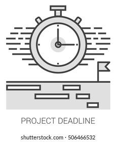 Projektzeitpunkt-Infografik-Metapher mit Zeilensymbole. Projektterminkonzept für Website und Infografiken. Vektorgrafik-Symbol einzeln auf weißem Hintergrund.