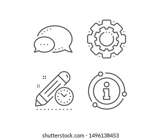 Project deadline line icon. Chat bubble, info sign elements. Time management sign. Clock symbol. Linear project deadline outline icon. Information bubble. Vector