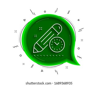 Project deadline line icon. Chat bubble with shadow. Time management sign. Clock symbol. Thin line project deadline icon. Vector