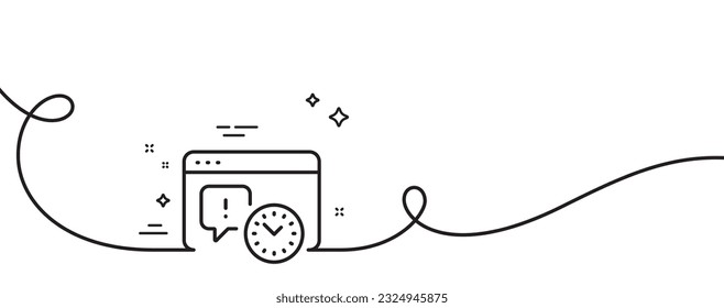 Icono de línea de fecha límite del proyecto. Una línea continua con curl. Signo de administración de tiempo. Símbolo de Internet. Cinta de esquema único del plazo del proyecto. Patrón de curva de bucle. Vector