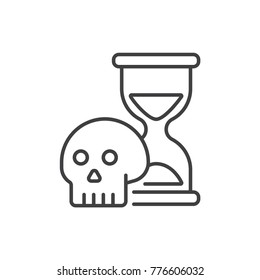 Project deadline line icon. Hourglass and skull.