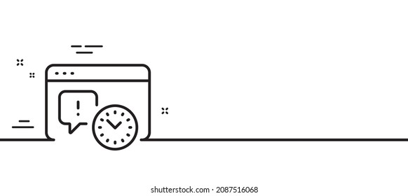 Icono de línea de fecha límite del proyecto. Signo de administración de tiempo. Símbolo de Internet. Fondo mínimo de la ilustración de línea. Banner de patrón de línea de fecha límite del proyecto. Concepto de plantilla web blanca. Vector