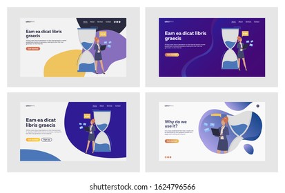 Project deadline set. Manager with laptop standing at hourglass. Flat vector illustrations. Time management, presentation concept for banner, website design or landing web page