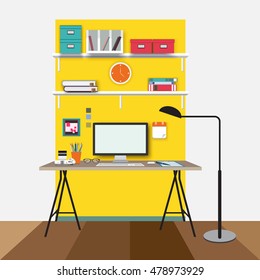 project desktop workplace background flat vector illustration