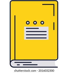 vector de icono de detalle del proyecto y del libro del plan de acción. Ilustración de símbolos de folletos de la librería, tecnología de información general, botón de aplicación de lector o de la librería