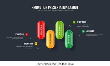 Project Development 4 Element Diagram Frame Design. Digital Campaign Four Option Infographic Slideshow Layout. Advertising Plan Slide Template Vector Illustration.