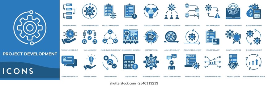 Project Development icon. Project Planning, Development Process, Project Management, Task Scheduling and Team Collaboration