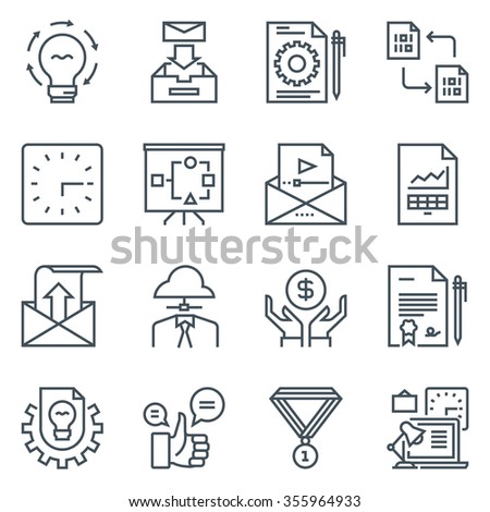 Project development icon set suitable for info graphics, websites and print media. Black and white flat line icons.