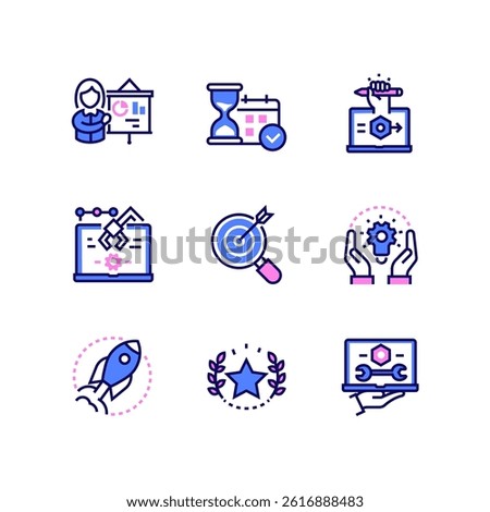 Project development phases - line design style icons set