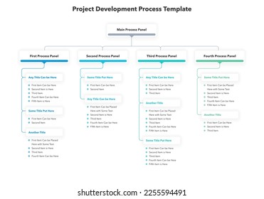 Project development process template with four stages. Simple flat template for data visualization.