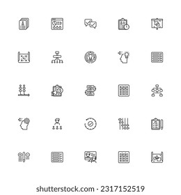 Project Development related icon set. Pixel Perfect Project Development Outline Style 2D Icon