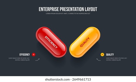 Project Development Slideshow Design Vector Illustration. Company Showcase Two Step Diagram Slide Template. Business Proposal 2 Element Infographic Frame Layout.