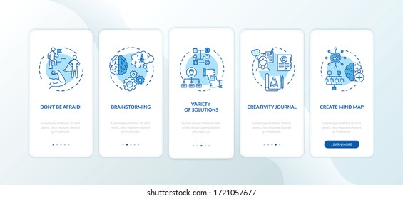 Project development tips onboarding mobile app page screen with concepts. Effective leadership walkthrough 5 steps graphic instructions. UI vector template with RGB color illustrations