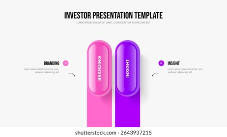 Desenvolvimento do projeto Projeto de apresentação infográfica em duas etapas. Ilustração do vetor de layout de quadro de inovação empresarial. Modelo de slide do diagrama de elemento do perfil visual 2.