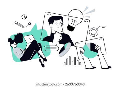 Project development. Vector illustration for web banner, social media banner, business presentation, marketing material.