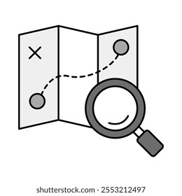 Project Discovery – Map with Magnifying Glass Representing Research and Exploration