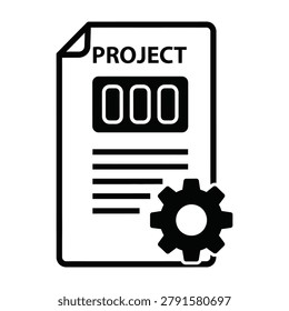 A project document icon with a gear and 000 number on a page, symbolizing business planning and development
