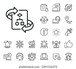 Projektdokumentationszeichen Platzieren Sie die Schaltflächen-, Technologie- und Schaltflächensymbole. Symbol für technische Algorithmen. Technisches Algorithmus-Zeilenzeichen. Beeinflusser, Markenbotschafter Symbol. Vektorgrafik