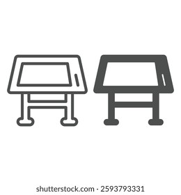 Project drawing desk line and solid icon, architect studio concept. Vector graphics. Architecture design table, workplace sign on white background, outline style icon for mobile or web design