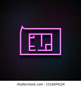 project drawing of a house on a sheet icon. Element of Minimalistic  icons for mobile concept and web apps. Neon project drawing of a house on a sheet icon can used for web on dark gradient background