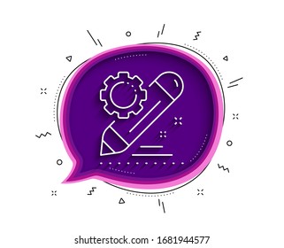 Icono de línea de edición de proyecto. Burbuja de chat con sombra. Signo de administración de configuración. Símbolo de lápiz. Icono de edición de proyecto de línea delgada. Vector