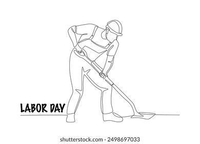 Project employees shovel. Labor day concept one-line drawing