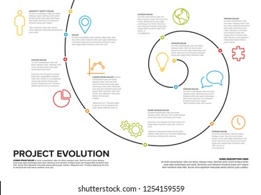 Project Evolution Timeline Template With Spiral Model And Icons - White Version