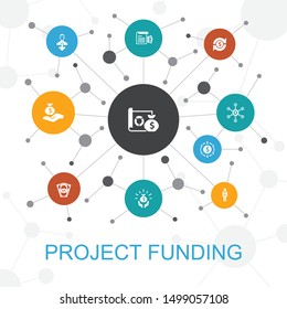 Project Funding Trendy Web Concept With Icons. Contains Such Icons As Crowdfunding, Grant, Fundraising