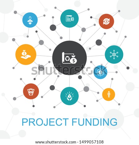 project funding trendy web concept with icons. Contains such icons as crowdfunding, grant, fundraising