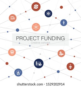 project funding trendy web template with simple icons. Contains such elements as crowdfunding, grant, fundraising