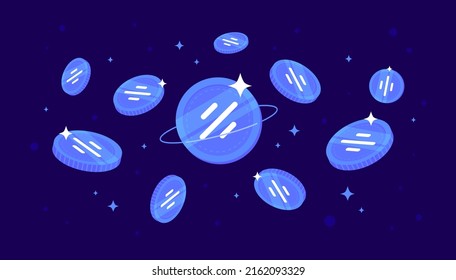 Project Galaxy (GAL) coins falling from the sky. GAL cryptocurrency concept banner background.