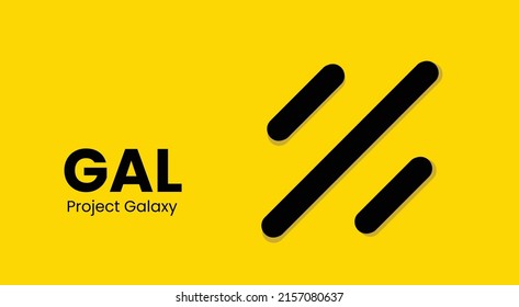 Project Galaxy Token GAL coin cryptocurrency 3d logo isolated on yellow background with copy space. vector illustration of Project galaxy coin banner design concept.