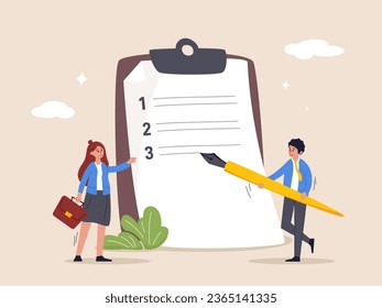 Project goal concept. Writing business steps, procedure or development progress on clipboard, plan or solution checklist, challenge or achievement list, businessman writing procedure step clipboard.