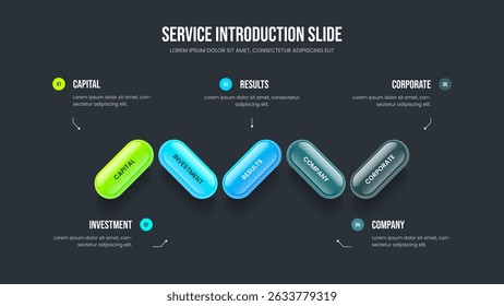Project Growth 5 Step Diagram Slide Layout. Market Proposal Five Element Infographic Frame Template. Professional Insight Slideshow Design Vector Illustration.