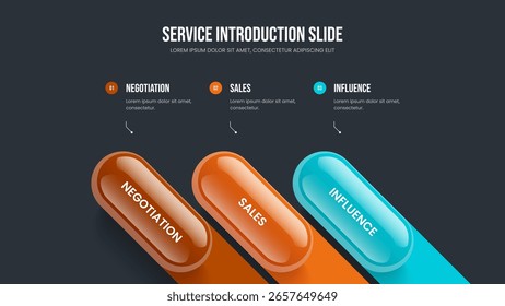Ilustração Do Vetor De Modelo De Quadro De Crescimento Do Projeto. Layout da apresentação do diagrama de três elementos da análise do produto. Investor Visualization 3 Opção Design de apresentação de slides infográfico.