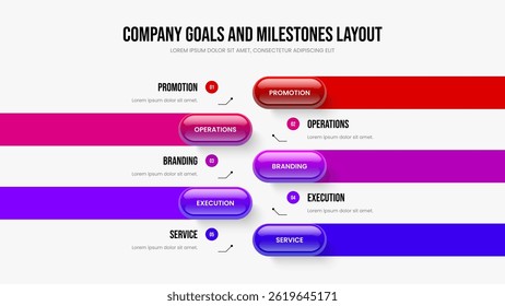 Project Growth Presentation Design Vector Illustration. Sales Report Five Element Infographic Slide Template. Corporate Overview 5 Option Diagram Frame Layout.