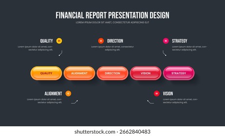 Project Growth Presentation Design Vector Illustration. Modern Insight 5 Option Diagram Frame Layout. Marketing Plan Five Step Infographic Slideshow Template.