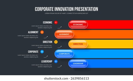 Project Growth Slide Template Vector Illustration. Financial Strategy Five Element Diagram Slideshow Layout. Market Planning 5 Option Infographic Frame Design.