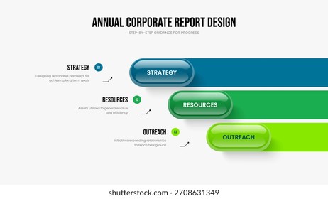 Project Growth Three Step Diagram Slide Template. Consulting Introduction Frame Layout Vector Illustration. Investor Insight 3 Option Infographic Presentation Design.