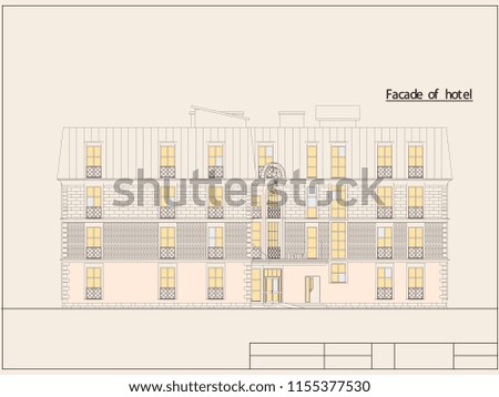 The project of the hotel with apartments, 3D, facade, CAD. Vector