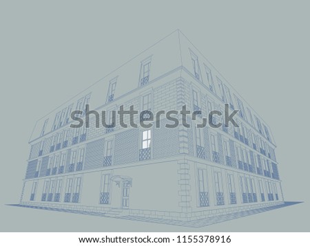 The project of the hotel with apartments, 3D, perspective, CAD. Vector
