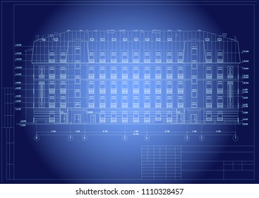 The project of the hotel with apartments and cafes, 3D, facade, CAD. Vector