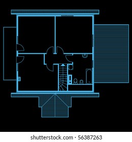 project of house in black-and-blue color. garret (You can specify the thickness of the lines of the drawing, directly how you need it)