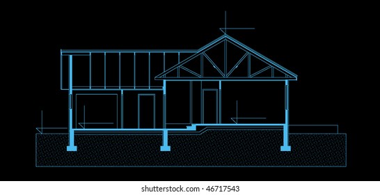 project of house in black-and-blue color. house for one family. fasade